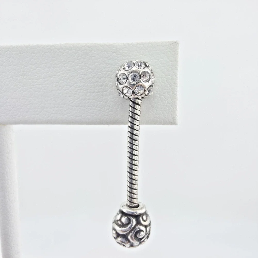 BRIGHTON 'Full Moon' Earrings Dangle Post  Pavé Crystal Scrollwork Silver Plate